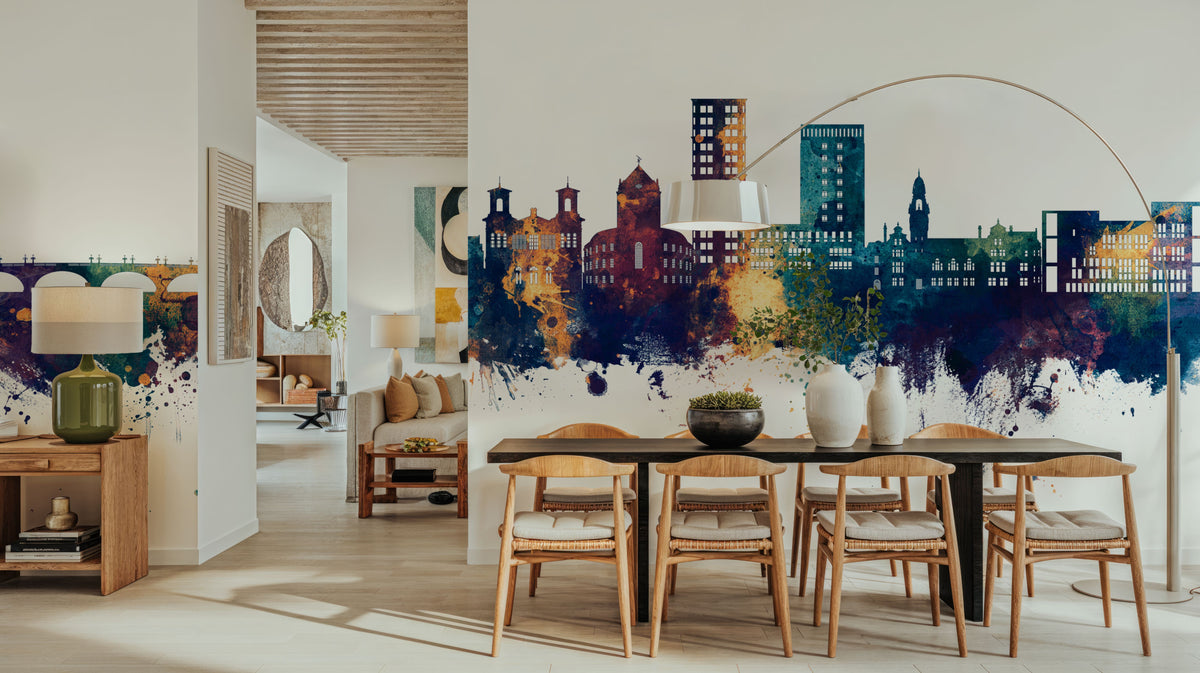 Kingston Upon Thames England Skyline Blue & Bronze Mural Wallpaper - room preview 03