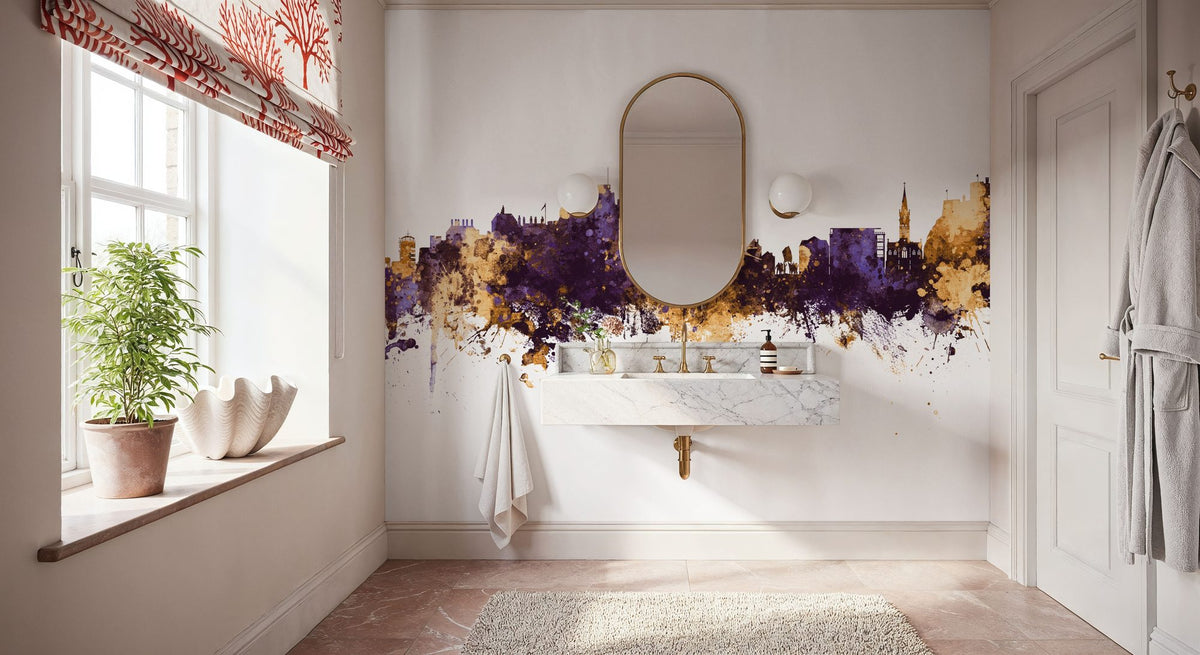 Jersey Channel Islands Skyline Purple & Gold Mural Wallpaper - room preview 03
