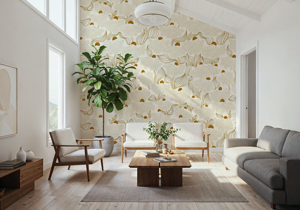 Natural Flow Meadow, Ivory Mural Wallpaper - room preview 03
