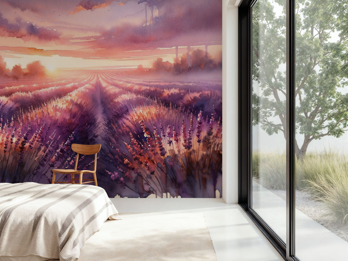 Dawn's Embrace in Lavender Fields Mural Wallpaper - room preview 03