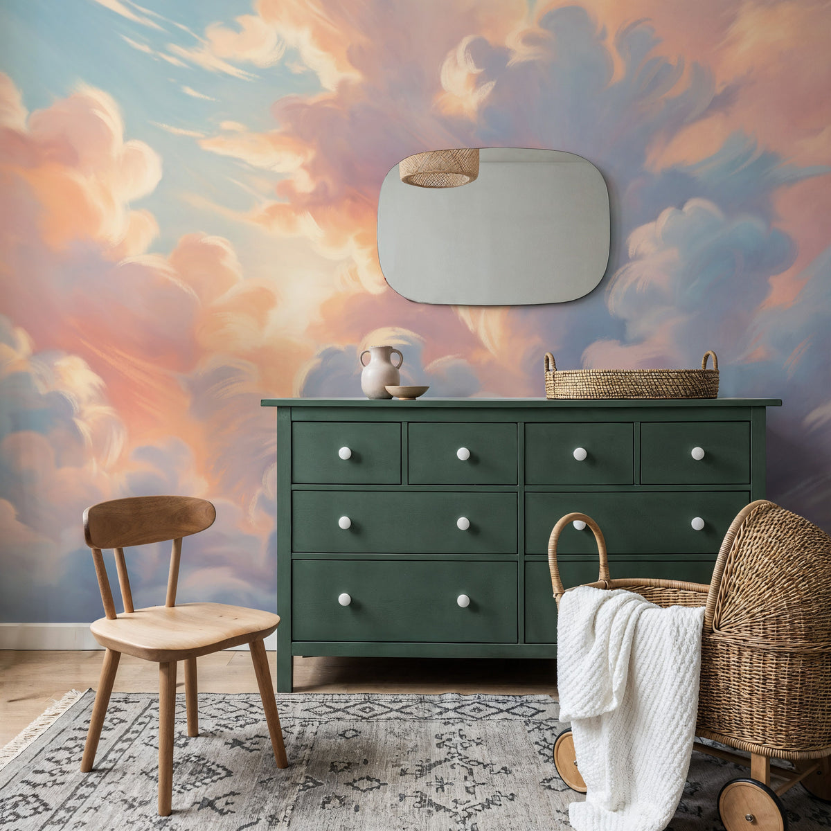 Clouding, Pink & Lavender Mural Wallpaper - room preview 03