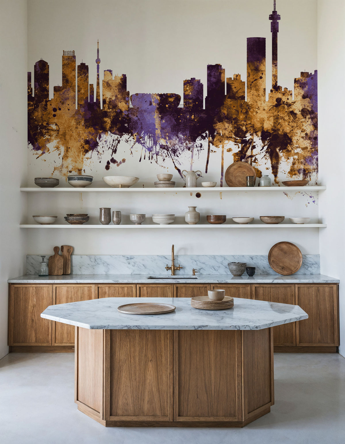 Johannesburg South Africa Skyline Purple & Gold Mural Wallpaper - room preview 03