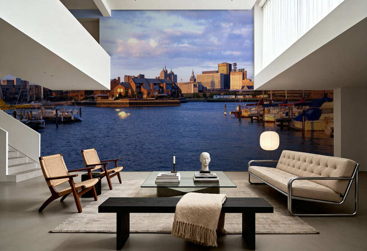 Boston Harbor Twilight Panorama Mural Wallpaper - room preview 03