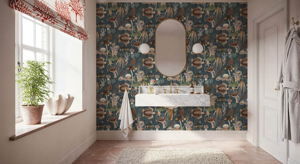 Deep Sea, Pigeon Blue Mural Wallpaper - room preview 03