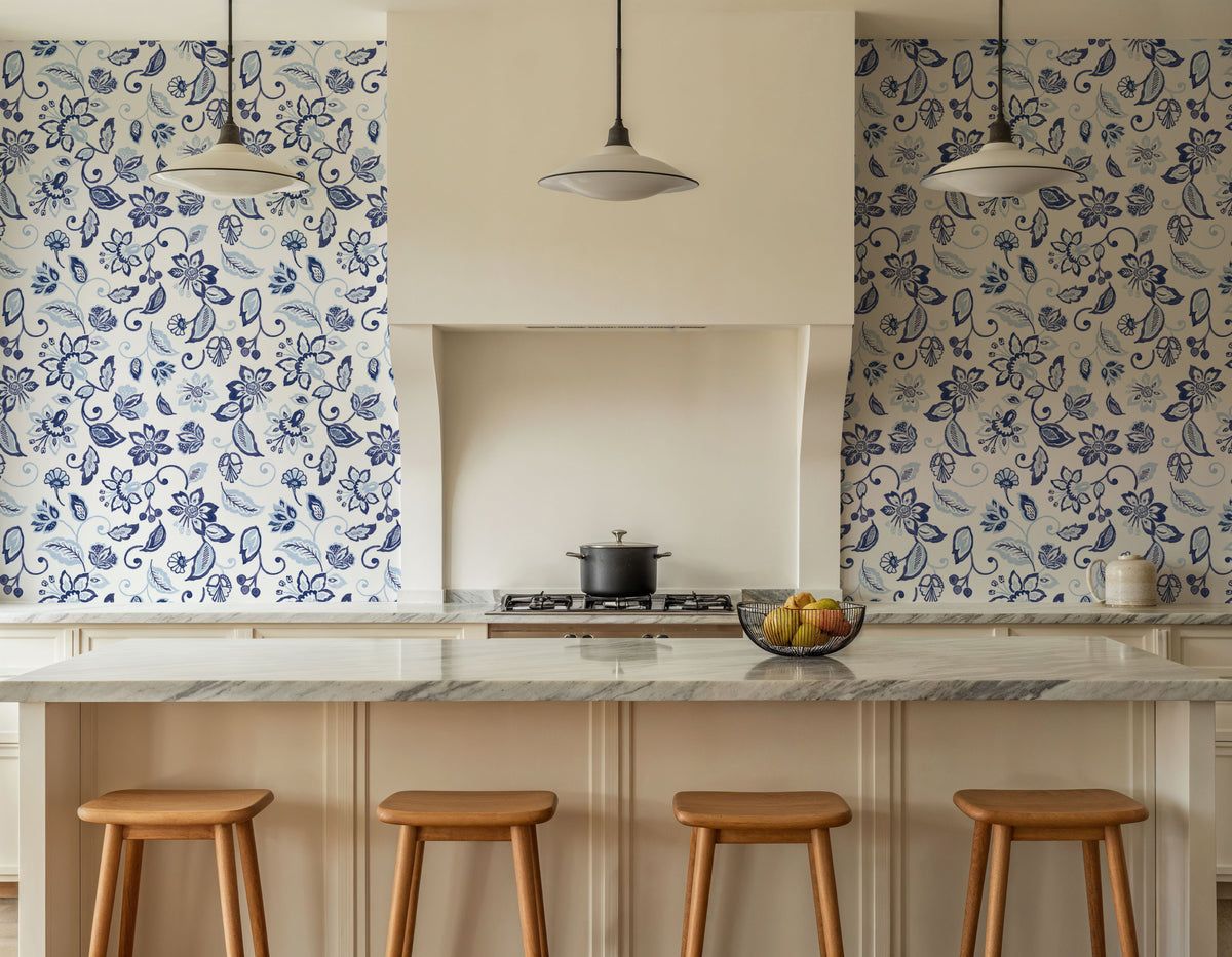 Sino Flowers Light Blue Mural Wallpaper - room preview 03