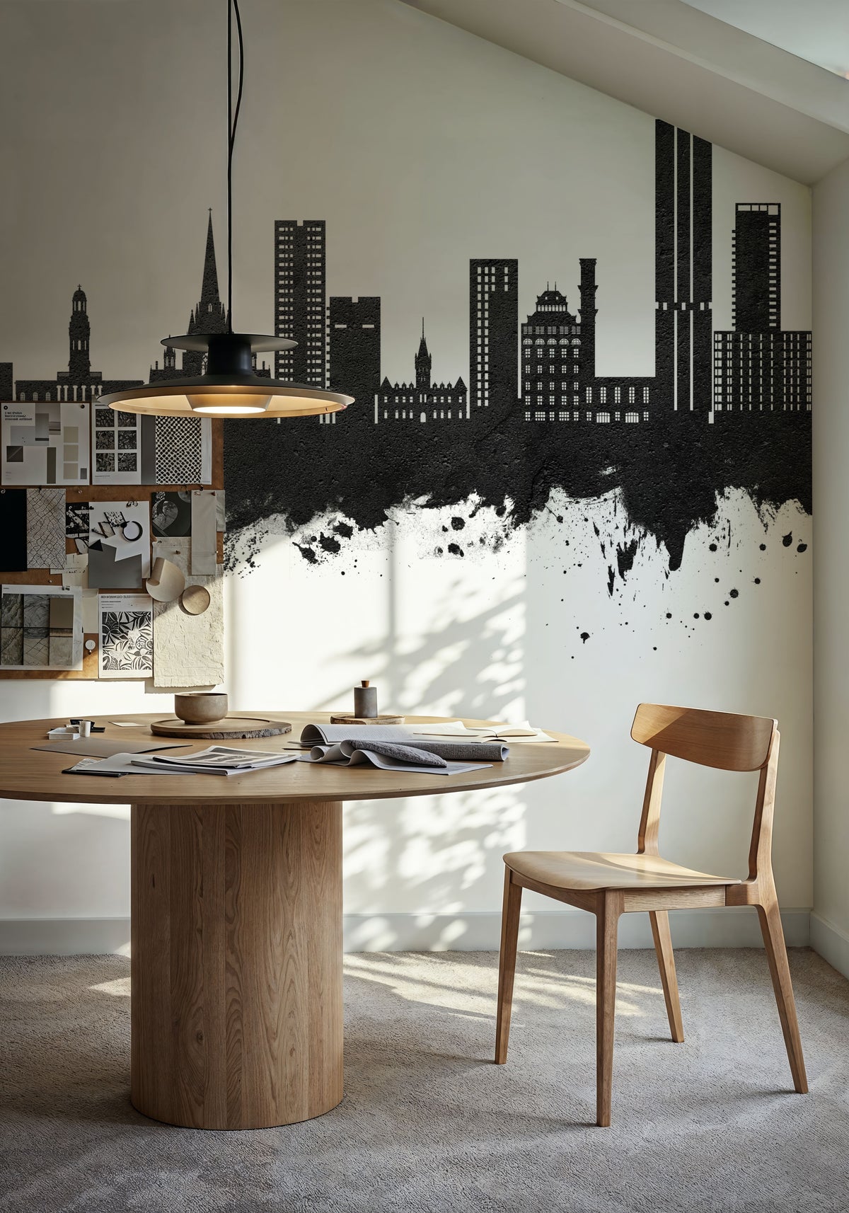 Salford England Skyline Black & White Mural Wallpaper - room preview 03