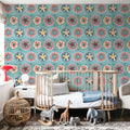 Boho Circles Blue Mural Wallpaper - room preview 03