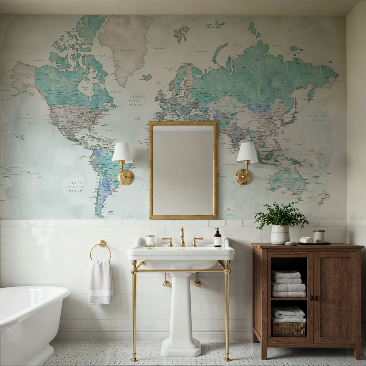 World Map Cities - Ruben Mural Wallpaper - room preview 03