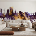 Newport Wales Skyline Purple & Gold Mural Wallpaper - room preview 03