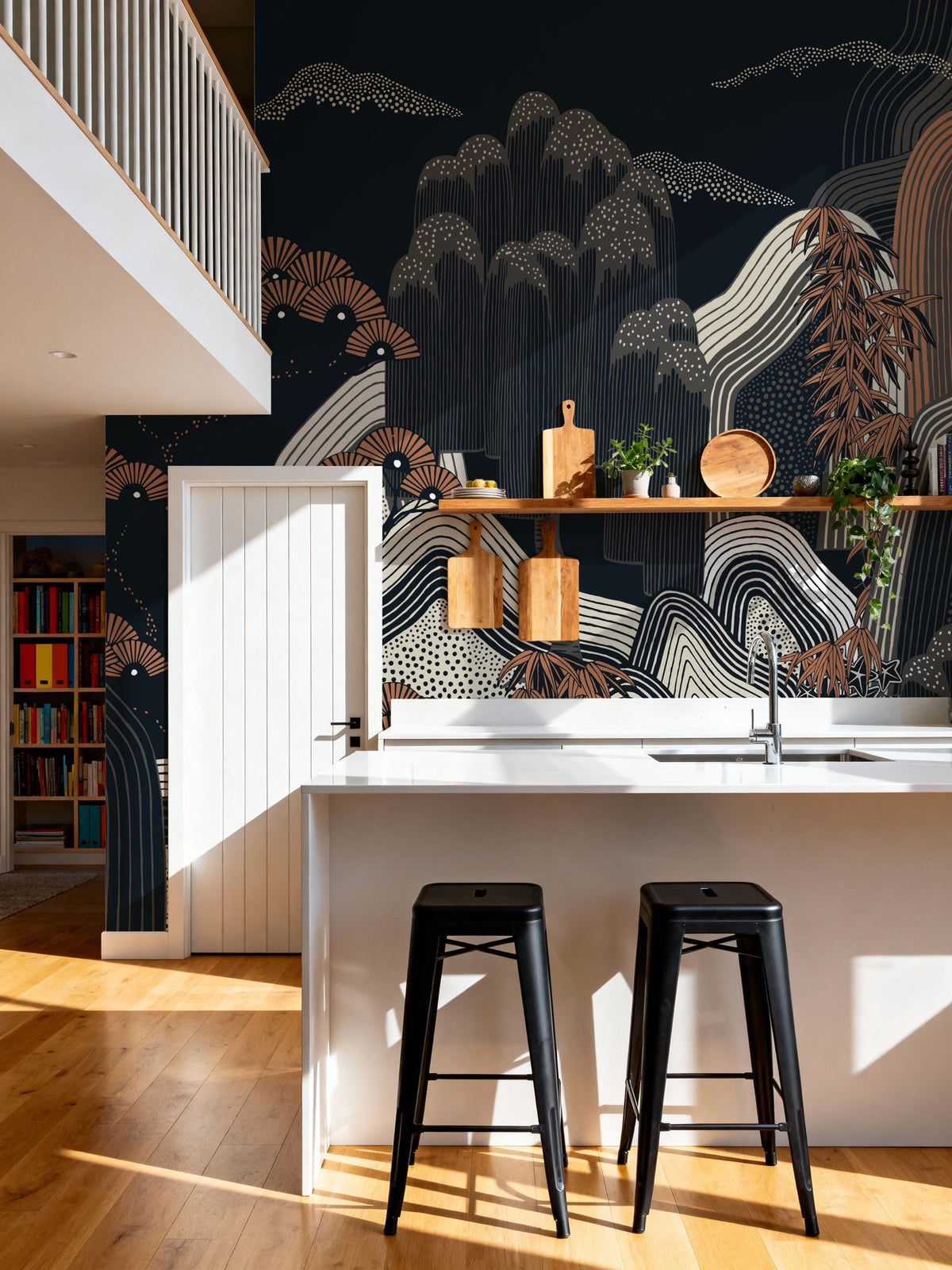 Whispers of the Mountain, Midnight Mural Wallpaper - room preview 03