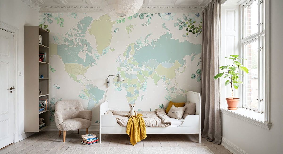 World Map - Marie Mural Wallpaper - room preview 03