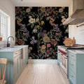 Floral Gaze, Black Mural Wallpaper - room preview 03