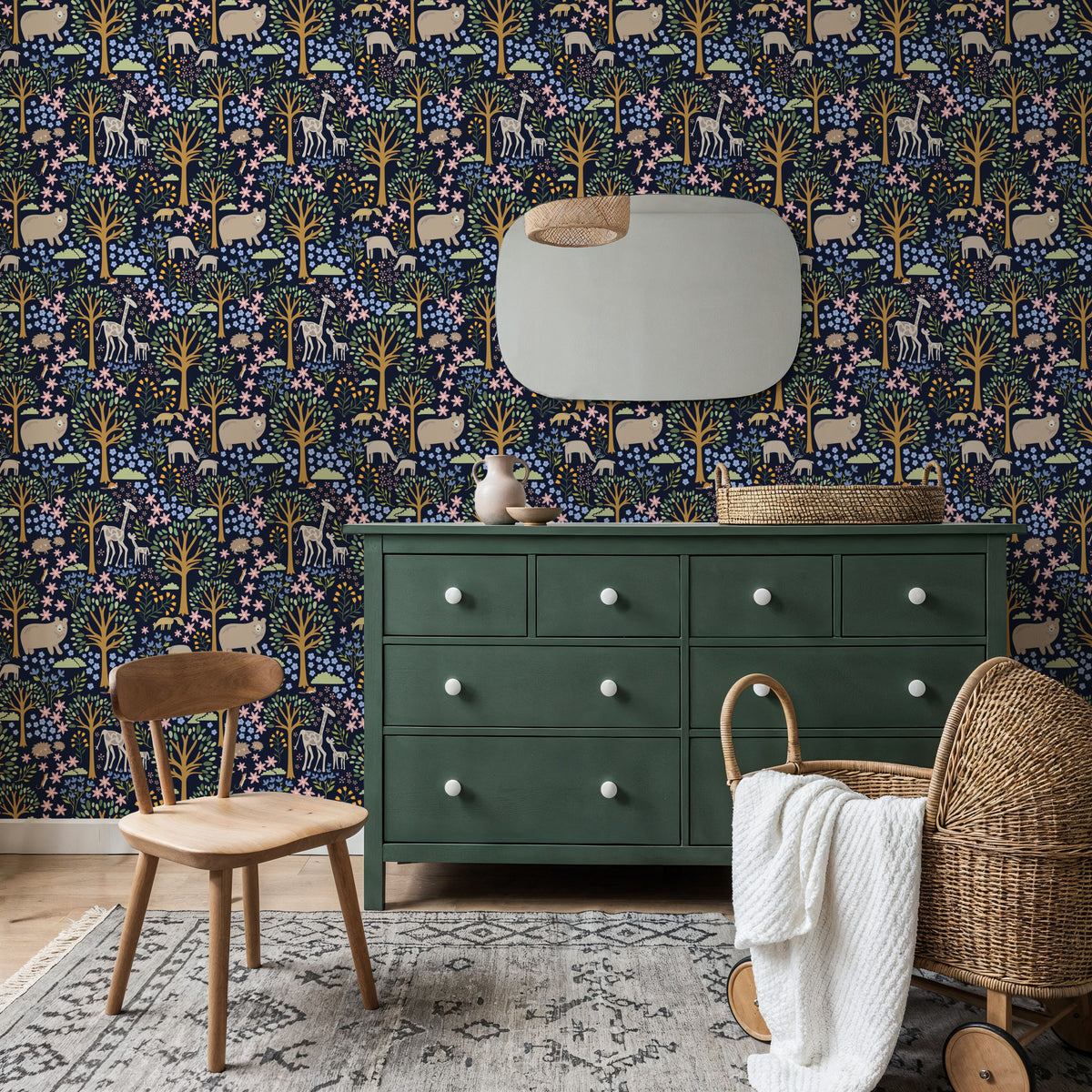 Forest Surprise, Navy Mural Wallpaper - room preview 03