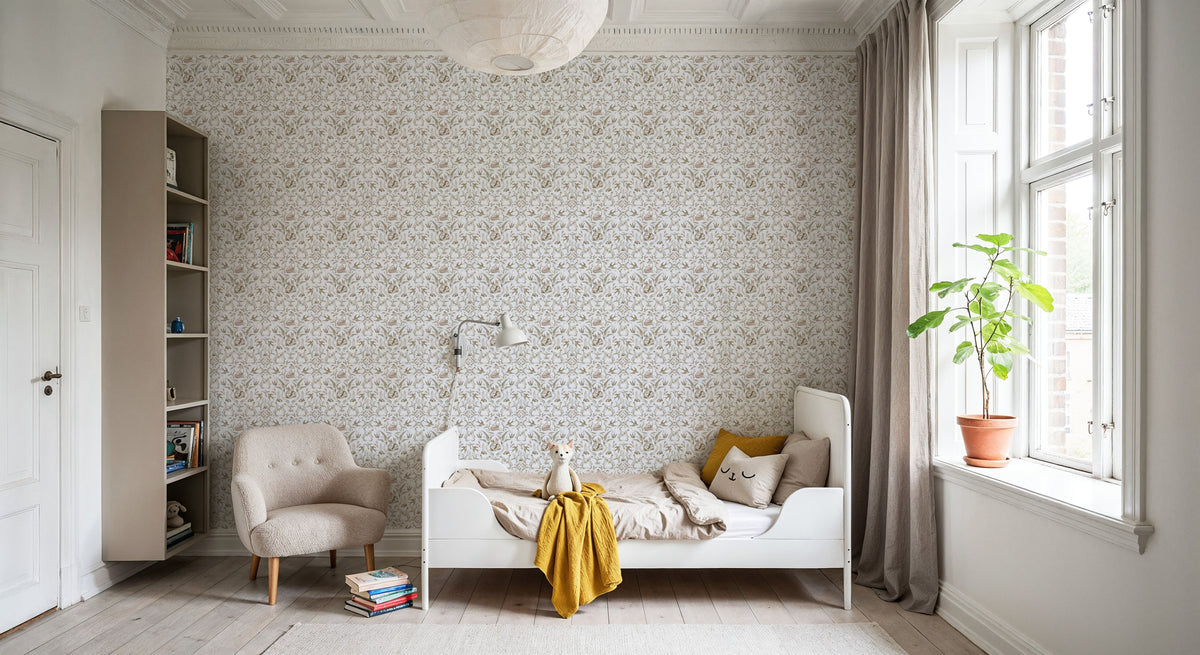 Spring Field Rabbits, Sepia Mural Wallpaper - room preview 03