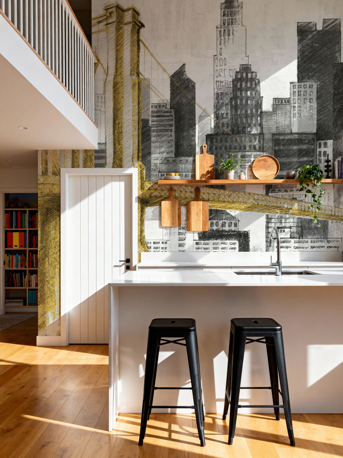 New York Skyline I Yellow Bridge No Words Mural Wallpaper - room preview 03