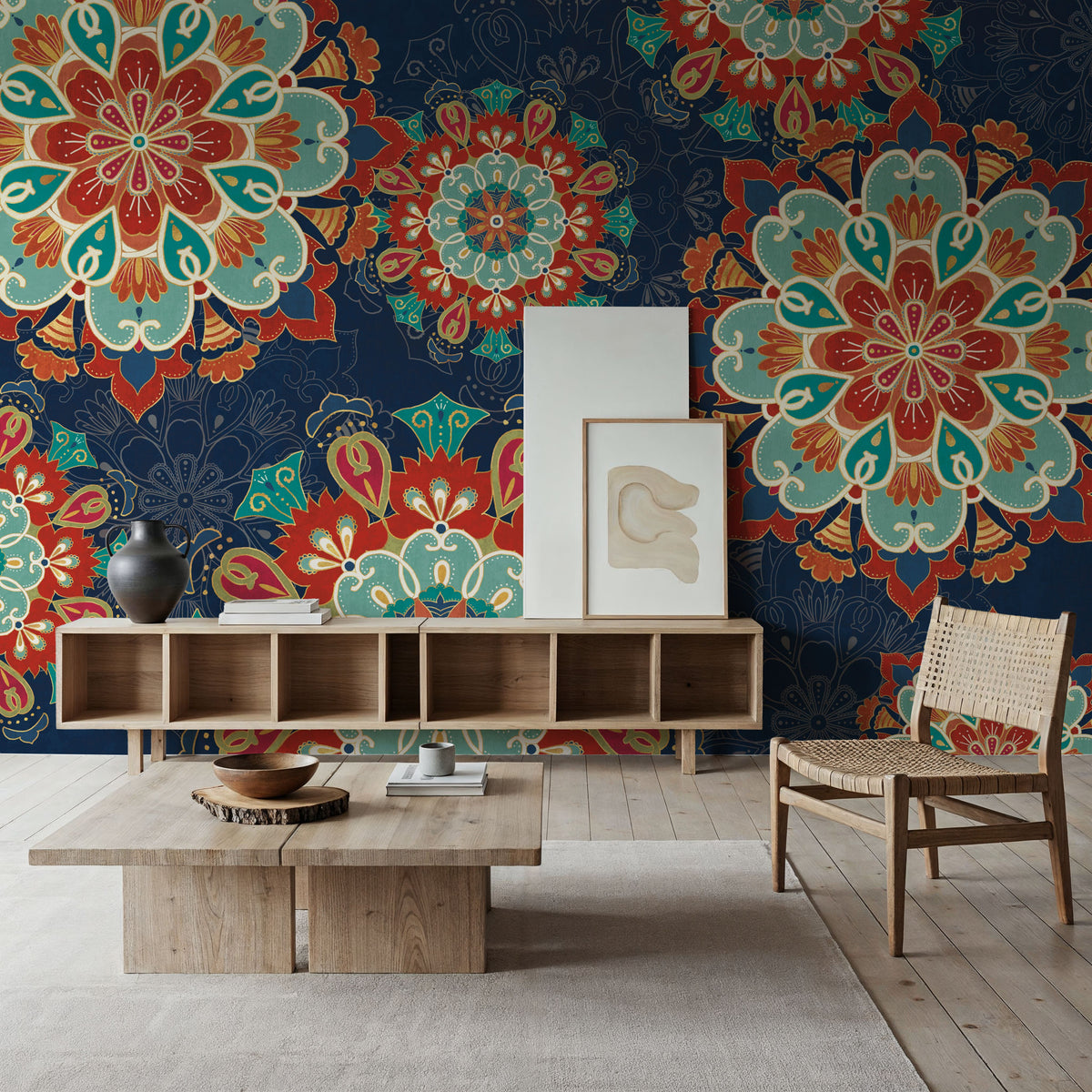 Folk Floral VIII Dark Mural Wallpaper - room preview 03