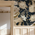 Peonies and Skulls Dark Blue Mural Wallpaper - room preview 03
