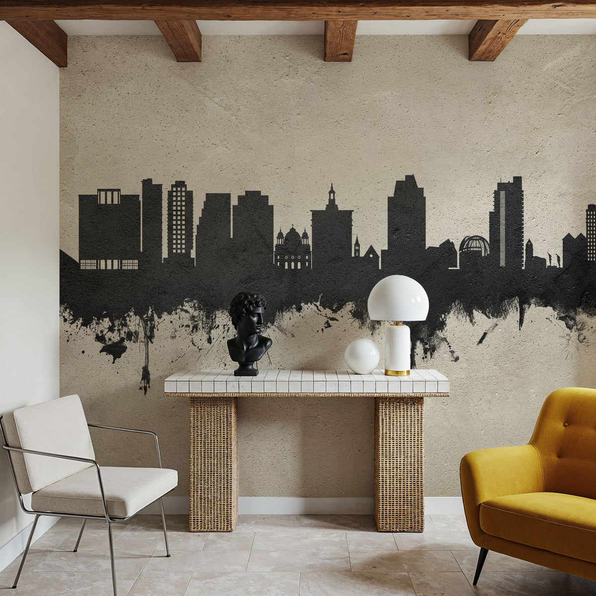 San Jose California Skyline Concrete Mural Wallpaper - room preview 03