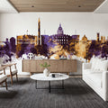 Washington DC Skyline Purple & Gold Mural Wallpaper - room preview 03