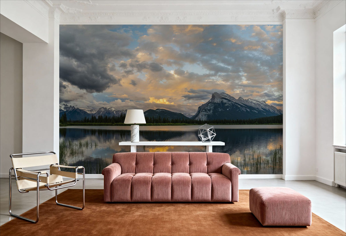 Clouds Above Mount Rundle Mural Wallpaper - room preview 03