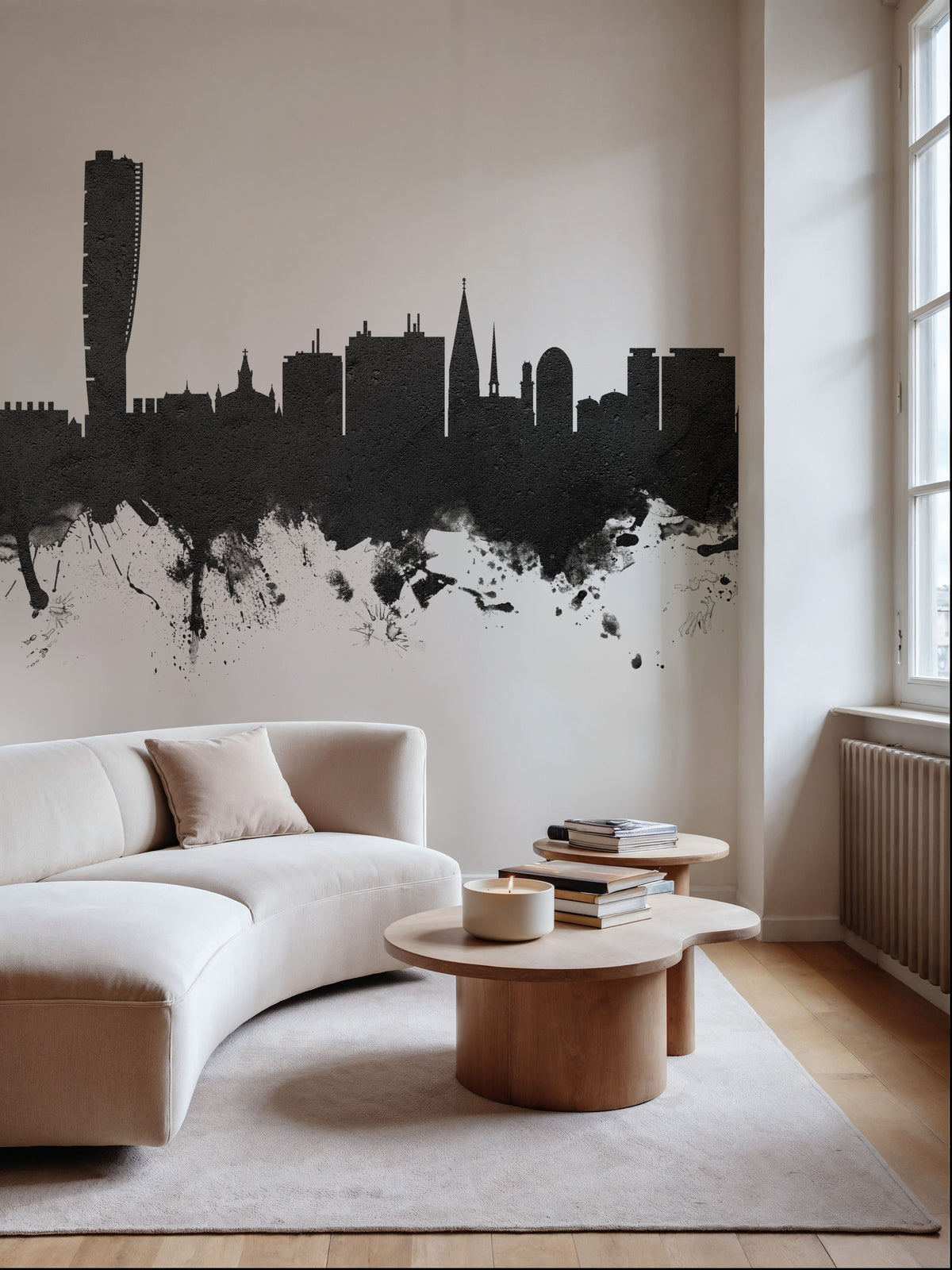 Malmö Sweden Skyline Black & White Mural Wallpaper - room preview 03