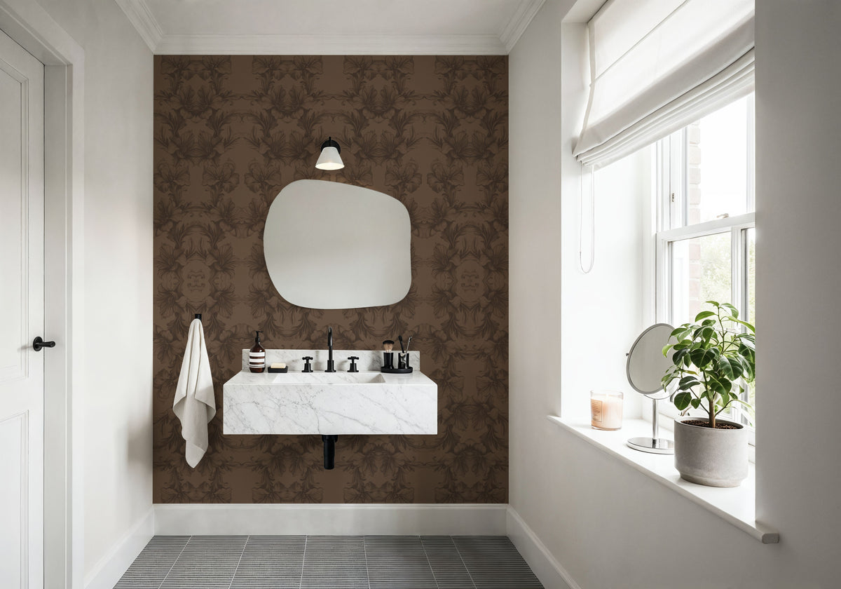 Flower Bridges Small Brown Mural Wallpaper - room preview 03