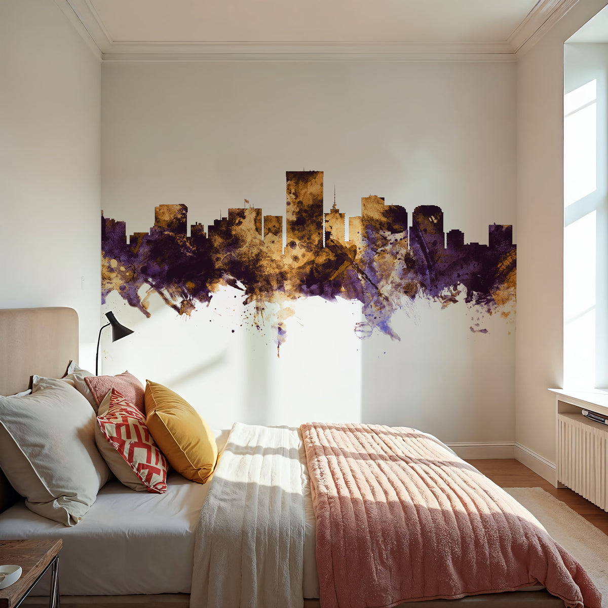 Richmond Virginia Skyline Purple & Gold Mural Wallpaper - room preview 03