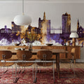 Davenport Iowa Skyline Purple & Gold Mural Wallpaper - room preview 03