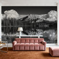 Cascade Mountain Reflection BW Mural Wallpaper - room preview 03