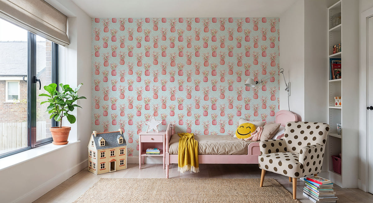 Pineapple Goals Blue Mural Wallpaper - room preview 03
