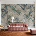 Peony Study - Cream and Teal Mural Wallpaper - room preview 03