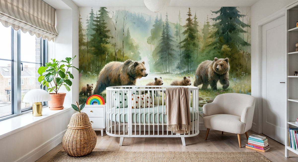 Watercolor Bear Family Mural Wallpaper - room preview 03