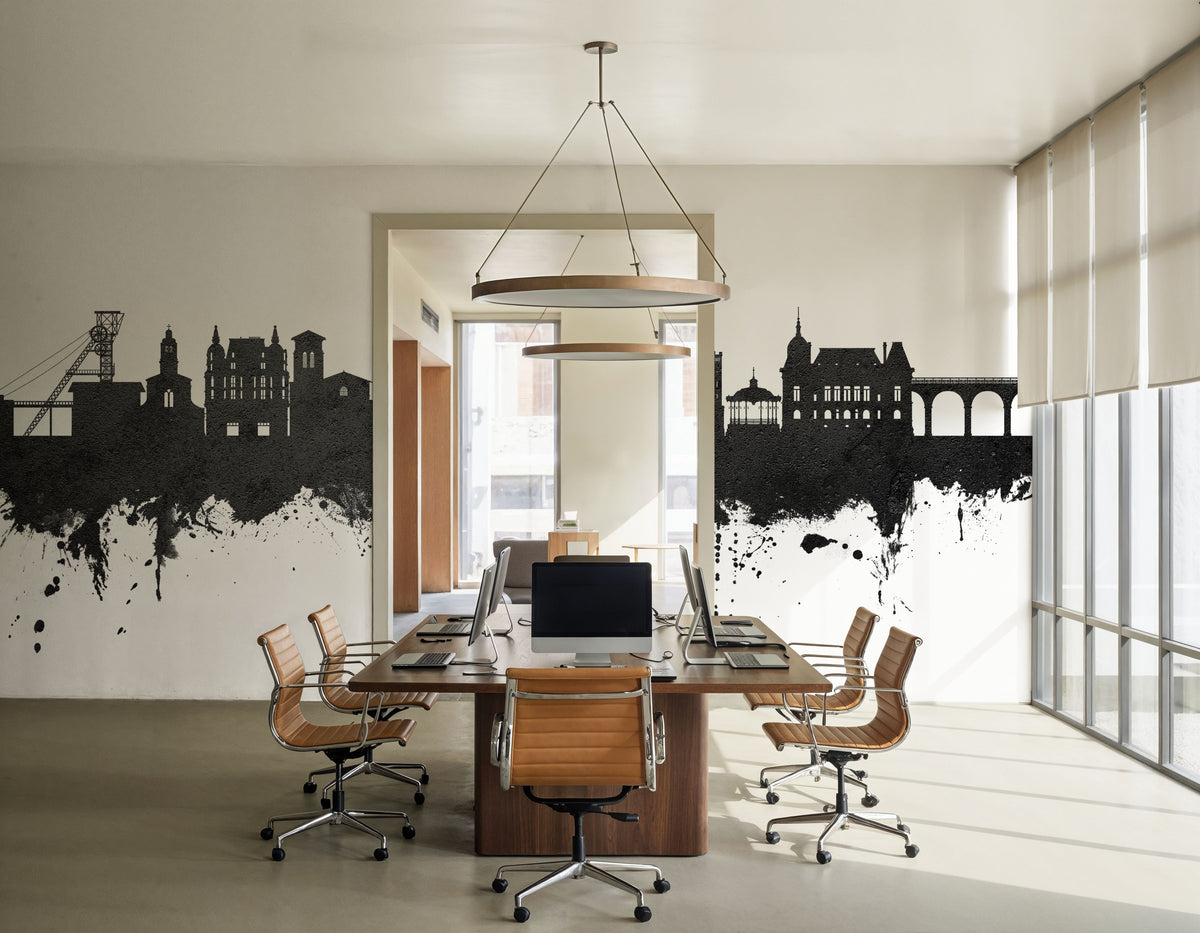 Saint-Étienne France Skyline Black & White Mural Wallpaper - room preview 03