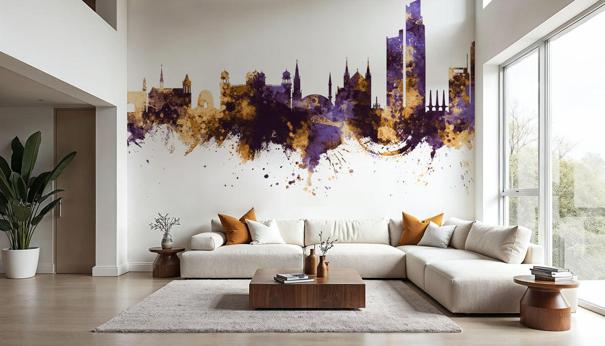 Karachi Pakistan Skyline Purple & Gold Mural Wallpaper - room preview 03