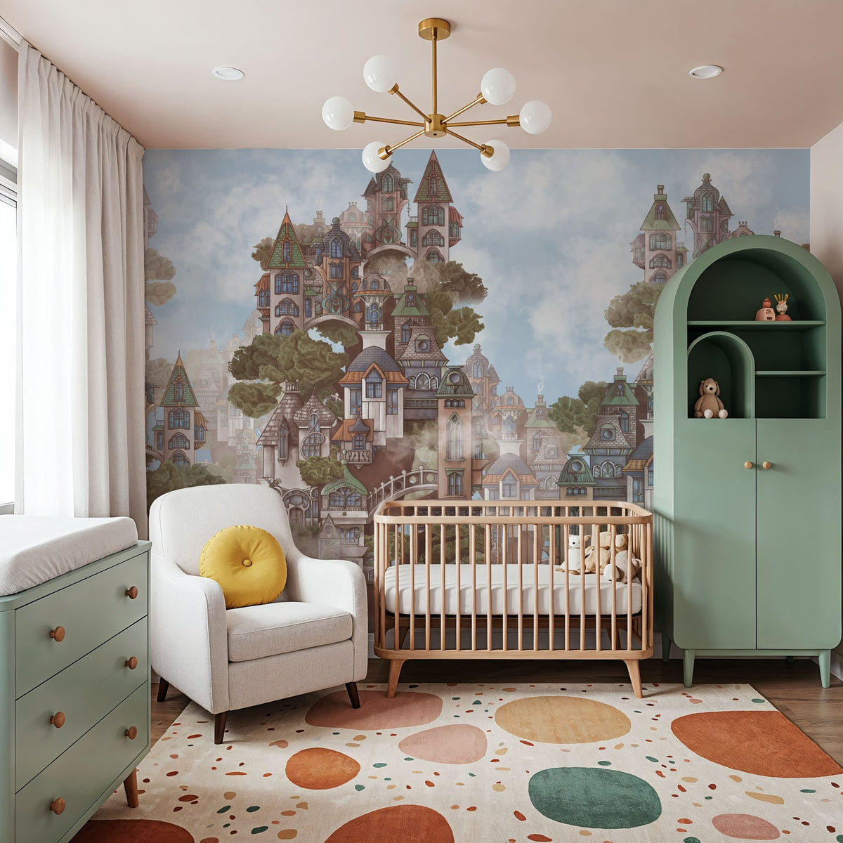 Treehouse Neighborhood Warm Mural Wallpaper - room preview 03