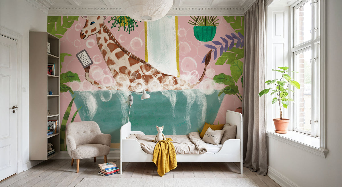 Giraffe in Tub Mural Wallpaper - room preview 03