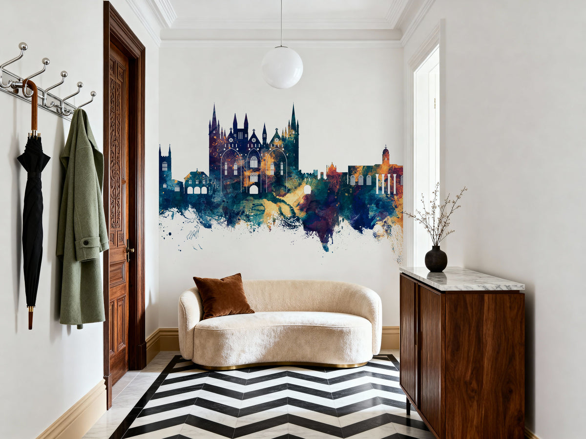 Peterborough England Skyline Blue & Bronze Mural Wallpaper - room preview 03