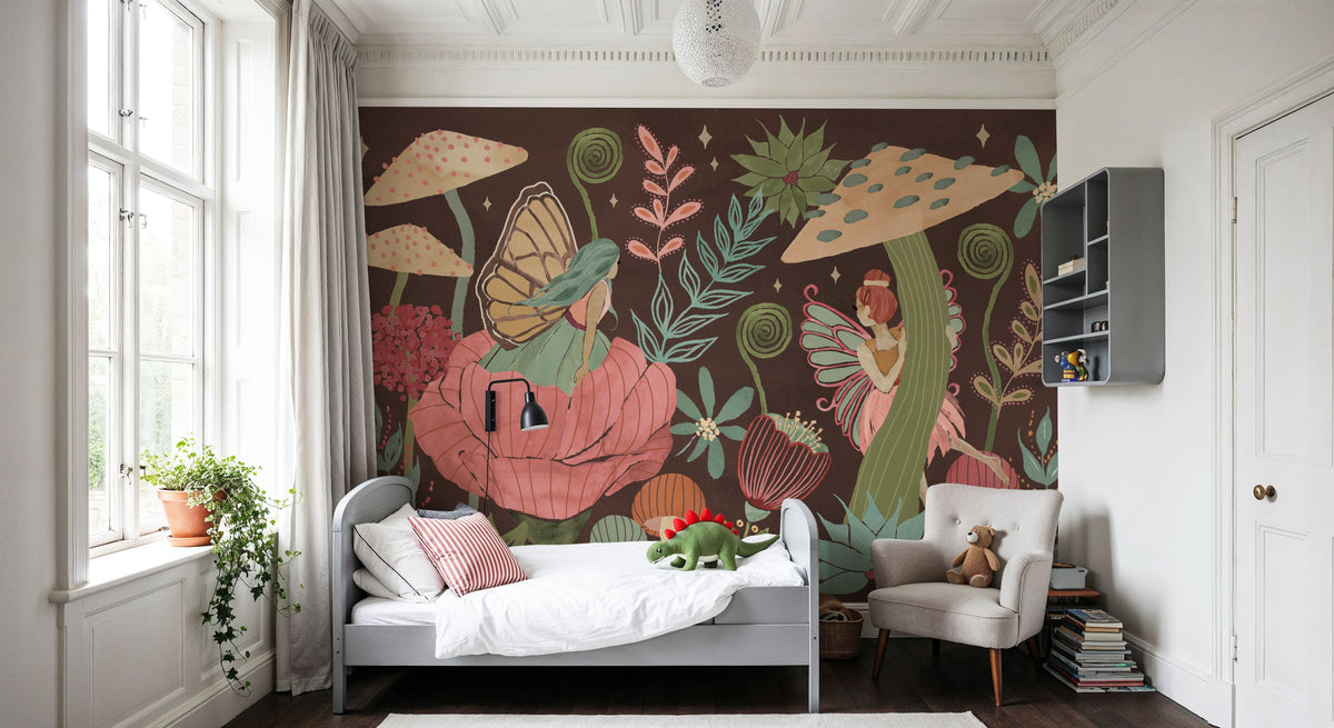 Floralscape Fairies I Dark Mural Wallpaper - room preview 03