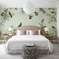 Fields of Birds and Flowers Mural Wallpaper - Neutral Tone - room preview 03