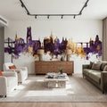 Fribourg Switzerland Skyline Purple & Gold Mural Wallpaper - room preview 03
