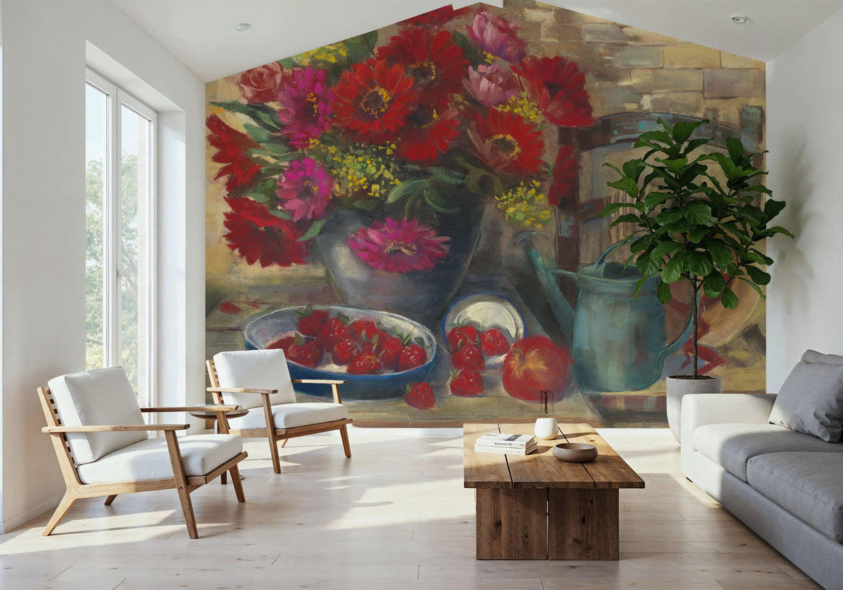 Strawberries and Zinnias Mural Wallpaper - room preview 03