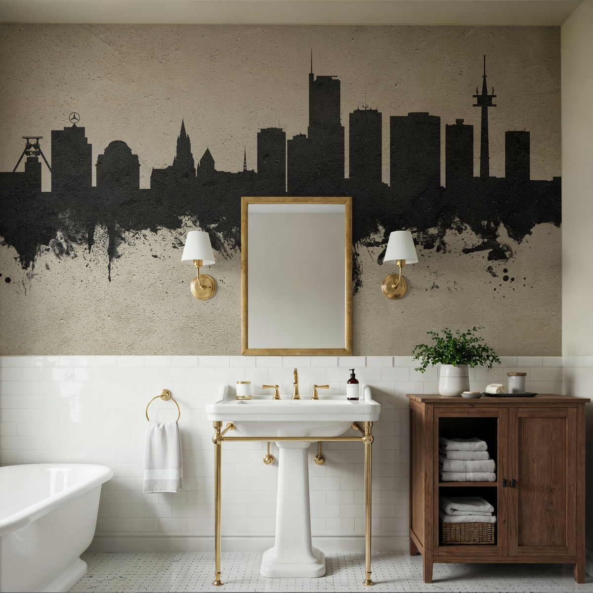 Essen Germany Skyline Concrete Mural Wallpaper - room preview 03