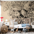 Flowers in a Vase Sketch Mural Wallpaper - room preview 03