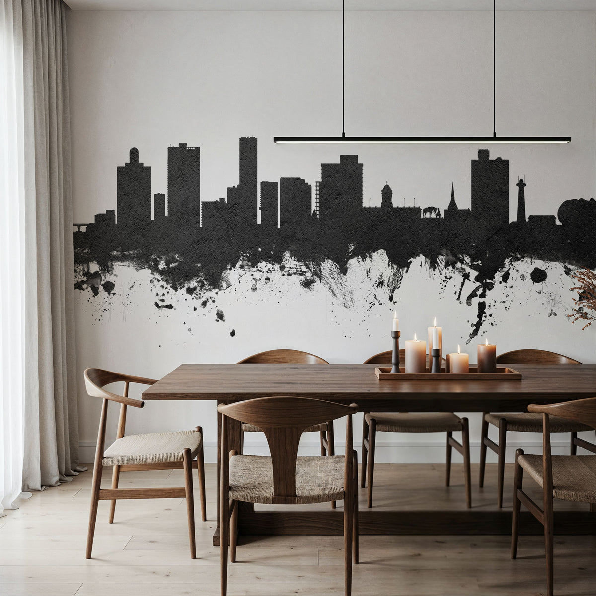 Port Elizabeth South Africa Skyline Black & White Mural Wallpaper - room preview 03
