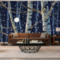 Snowy Birch Grove At Night Mural Wallpaper - room preview 03