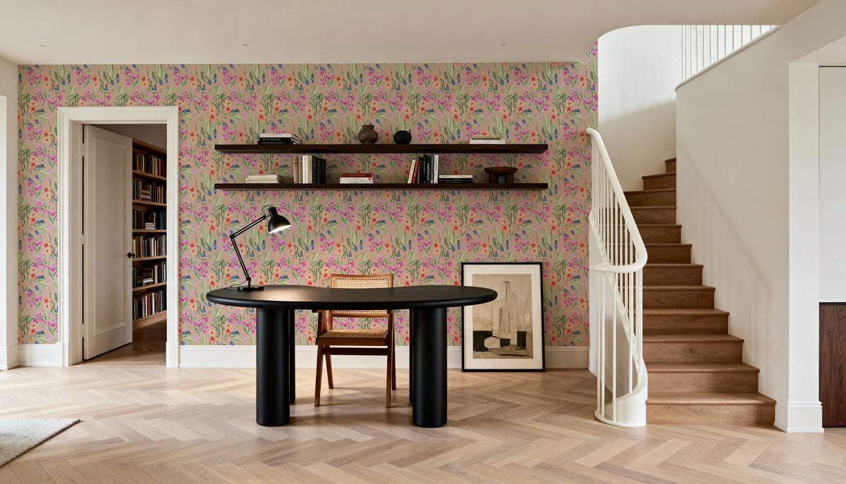 Flower Blush Dusty Pink Mural Wallpaper - room preview 03