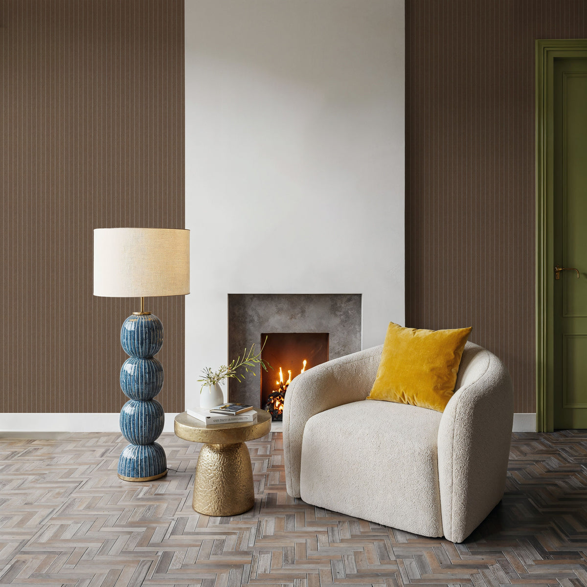 Tailor's Pin Stripe, Bear Brown Mural Wallpaper - room preview 03