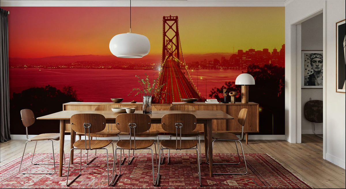 Golden Gate Twilight Mural Wallpaper - Red Tone - room preview 03