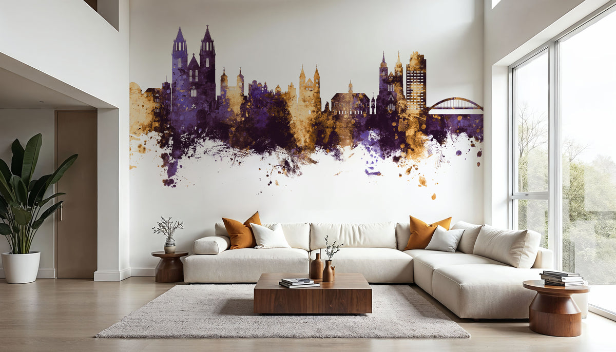 Magdeburg Germany Skyline Purple & Gold Mural Wallpaper - room preview 03