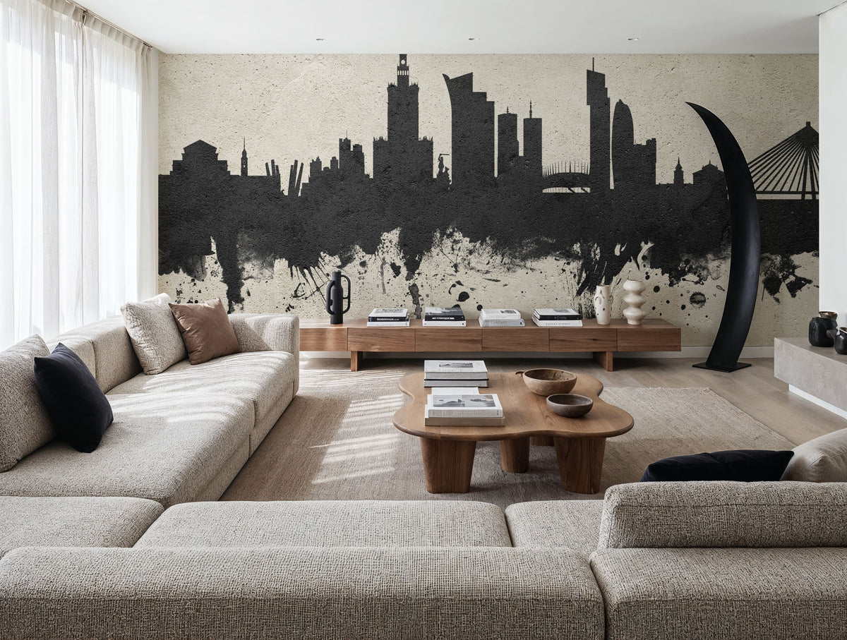 Warsaw Poland Skyline Concrete Mural Wallpaper - room preview 03